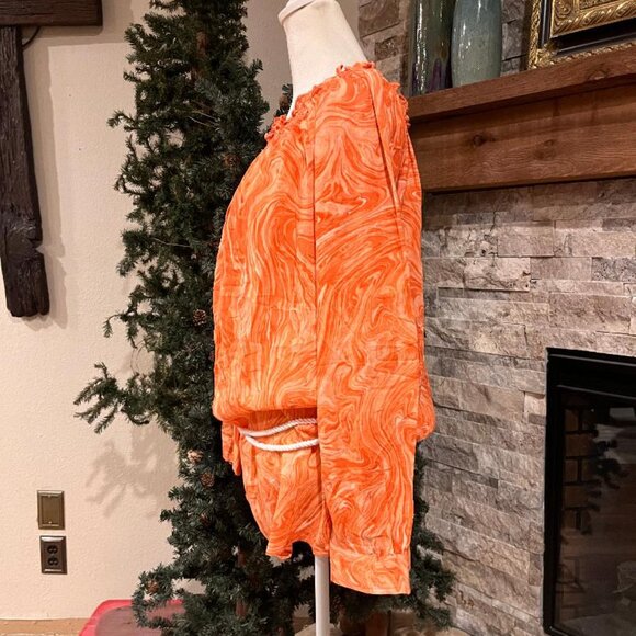 MICHAEL KORS Psychodelic Orange Long Sleeve Peasant Blouse with Rope Belt Size M - Picture 5 of 9